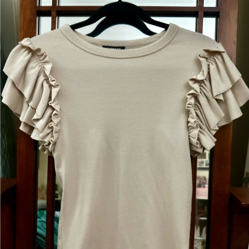 Express Cream Ruffle Sleeve Tee